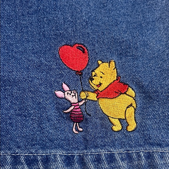 Vintage Disney Denim Shorts with Embroidered Pooh and Piglet - Picture 2 of 13